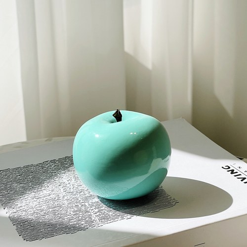 德國BULL＆STEIN 天水碧色陶瓷釉光蘋果雕塑 (室內、直徑5.5公分)