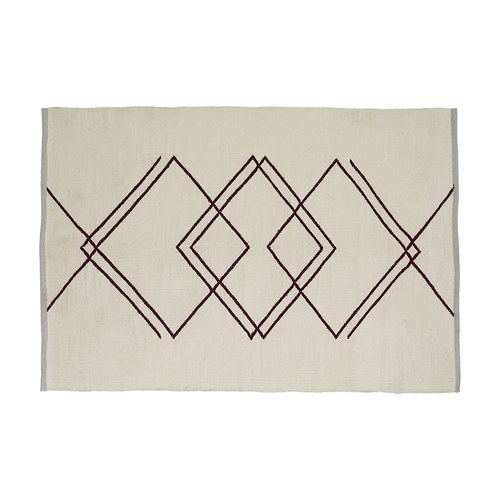 丹麥Hubsch 菱形方格地毯(編織、灰+白+波爾多色)