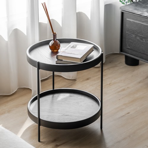 丹麥Sketch 立體邊緣雙層圓形邊桌 (黑、直徑44cm)