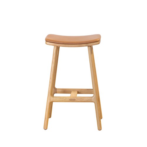 丹麥Sketch 微波浪皮革吧台椅 (橡木/焦糖皮、高66.5公分)