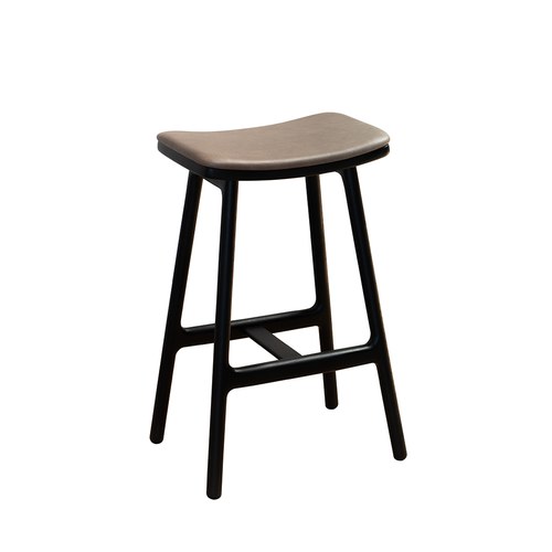 丹麥Sketch 微波浪皮革吧台椅 (黑/深褐皮、高66.5公分)