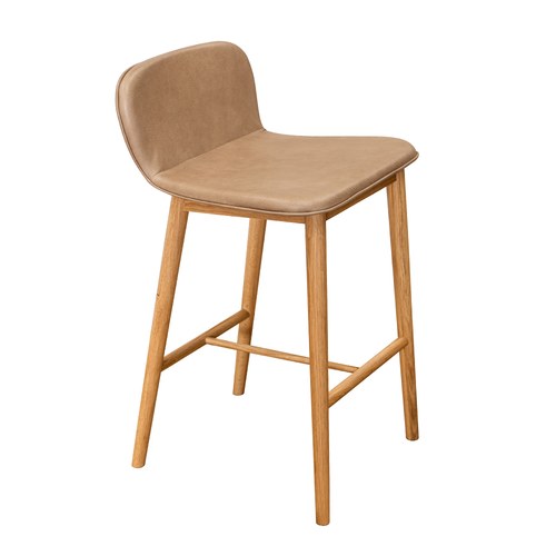 丹麥Sketch Puddle圓弧流線型吧台椅 (皮革/奶茶色)