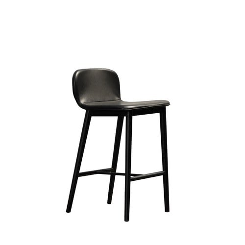 丹麥Sketch  Puddle圓弧流線型吧台椅 (皮革/黑)