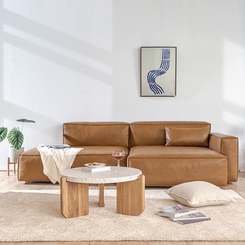 丹麥Sketch Baker積木皮革三人座沙發 (右向、焦糖)