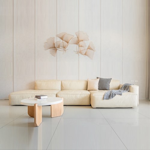 丹麥Sketch Baker積木皮革四人座沙發 (右向、米白)