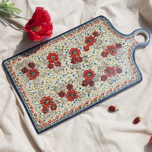 波蘭 Zaklady 小紅花園長形陶瓷托盤 (長45公分)