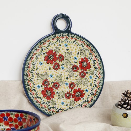 波蘭 Zaklady 小紅花園圓形陶瓷托盤 (直徑22.8公分)