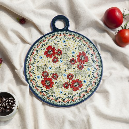 波蘭 Zaklady 小紅花園圓形陶瓷托盤 (直徑22.8公分)