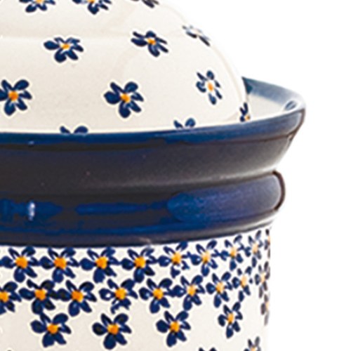 波蘭 Zaklady 藍花星點陶瓷圓型儲物罐 (直徑13.5公分)