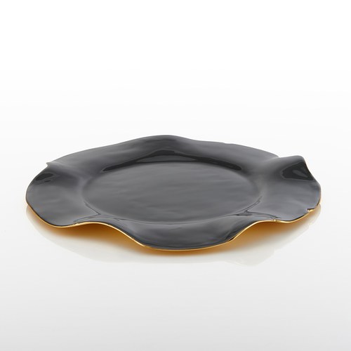 美國NimaOberoi 舞動皺褶餐盤 (黑灰、直徑35.5公分)