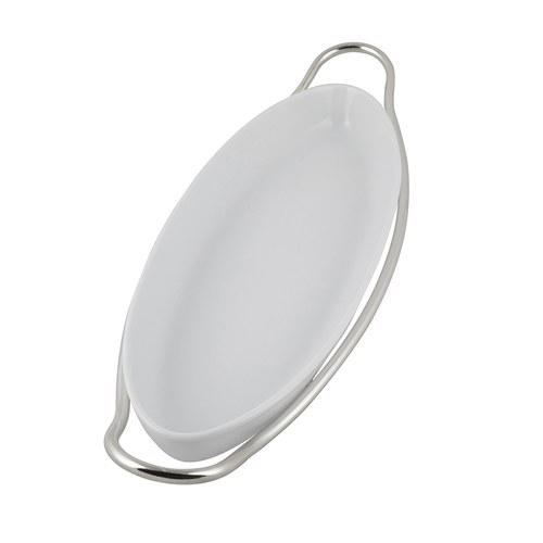 義大利MESA 銀把手橢圓白瓷餐盤 (長56公分)