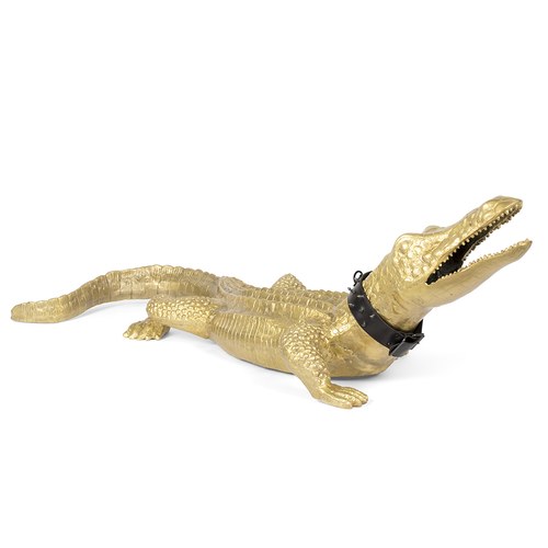荷蘭 BoldMonkey 沼澤鑲金鱷魚雕塑品 (長150公分)