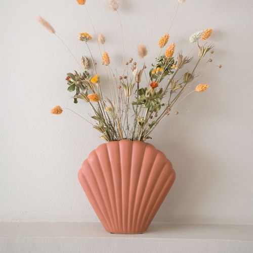 荷蘭 HkLiving 藝術貝殼造型花器 (橘、高20.8公分)