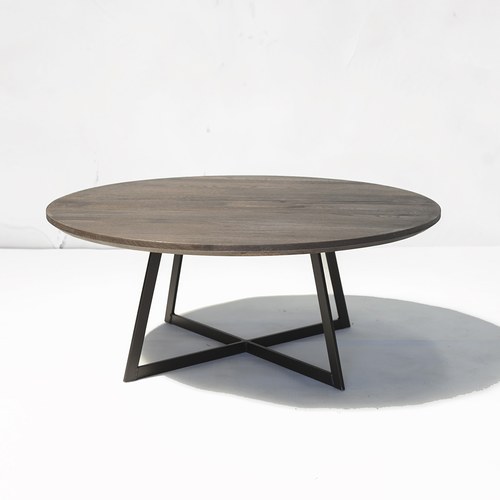 荷蘭PURE 工業風橡木圓形咖啡桌 (深棕、直徑100公分)