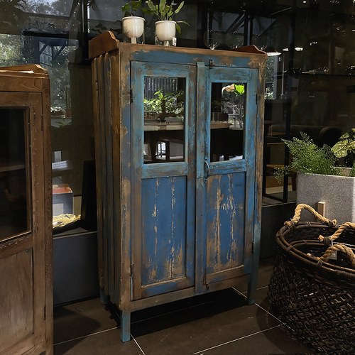 荷蘭RawMaterials 復古藍直紋置物櫥櫃 (高119公分)