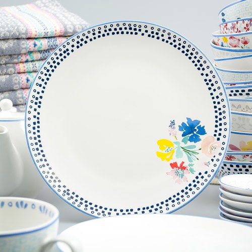 荷蘭FloraCastle 藍色手繪方塊圖紋餐盤 (直徑27公分)