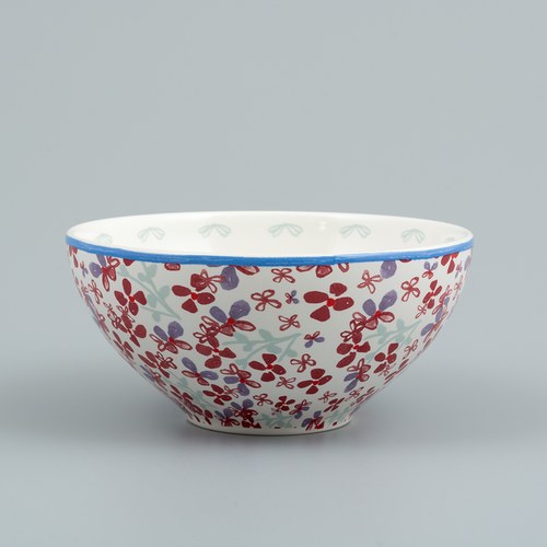荷蘭FloraCastle 田野紅花叢圖紋陶碗 (直徑13公分)