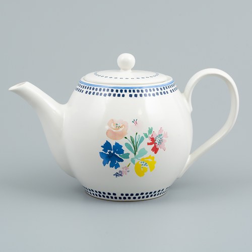 荷蘭FloraCastle 藍色手繪方塊圖紋茶壺
