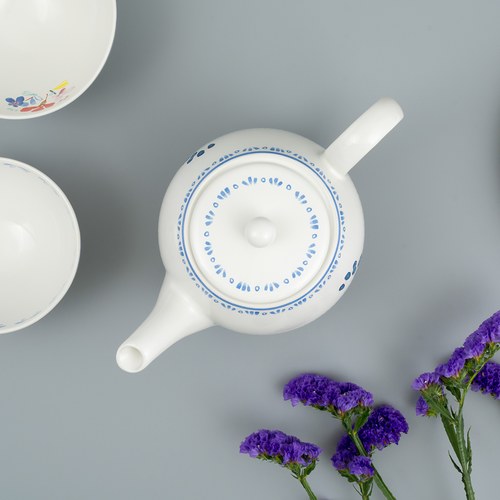 荷蘭FloraCastle 水藍色桔梗花圖紋茶壺