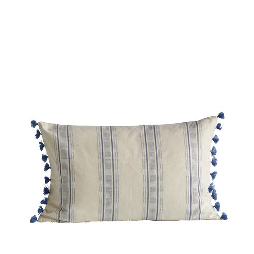 丹麥tineKhome 流蘇線條長形棉質靠枕 (洋藍、長60公分)