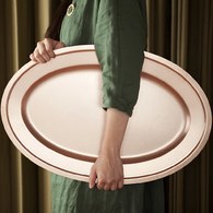日本Aoyoshi 不銹鋼橢圓形餐盤 (玫瑰金、長46公分)