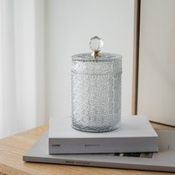 丹麥Lene Bjerre 藝術雕花玻璃收納罐 (淺灰、高19公分)