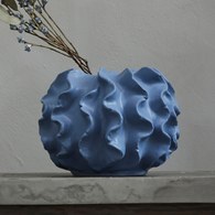 丹麥Lene Bjerre 百褶波浪花器 (藍、高20.5公分)