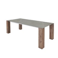 義大利OliverB 陶瓷實木柱腳餐桌 (石英灰、長200公分)