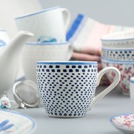 荷蘭FloraCastle 藍色手繪方塊圖紋咖啡杯 (250毫升)