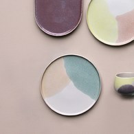 荷蘭HkLiving 粉彩調色藝術圓型餐盤(藍綠+粉膚)