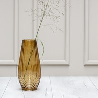 丹麥LeneBjerre 波紋雕刻花器 (鈷黃、高35公分)
