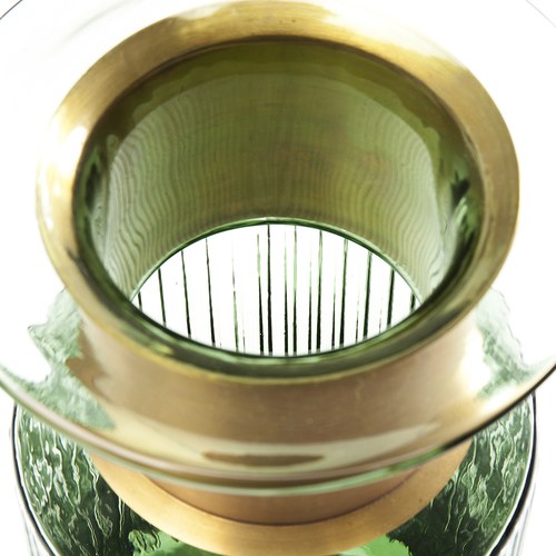 德國KARE 鑲金圈復古綠直紋花器 (高30公分)