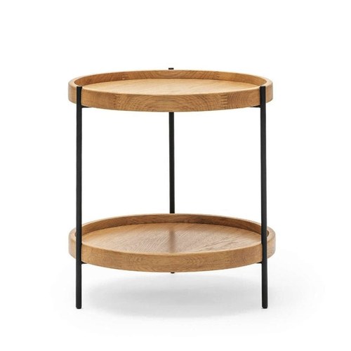 丹麥Sketch 立體邊緣雙層圓形邊桌 (橡木、直徑44cm)