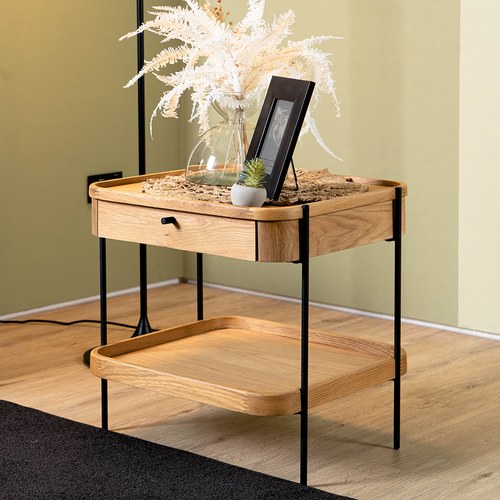 丹麥Sketch立體邊緣雙層方形收納邊桌(橡木)