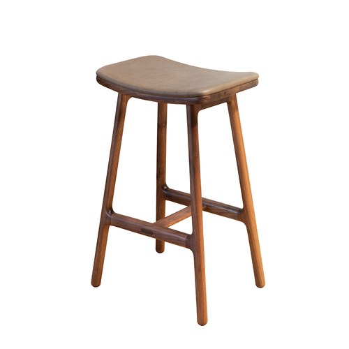 丹麥Sketch 微波浪皮革吧台椅 (胡桃木/深褐皮、高66.5公分)