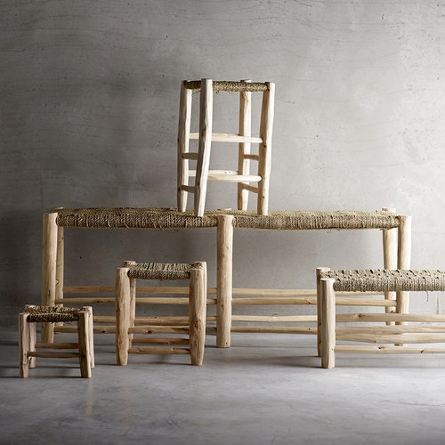 丹麥Tine K Home 質樸木製棕櫚繩編織雙人矮凳