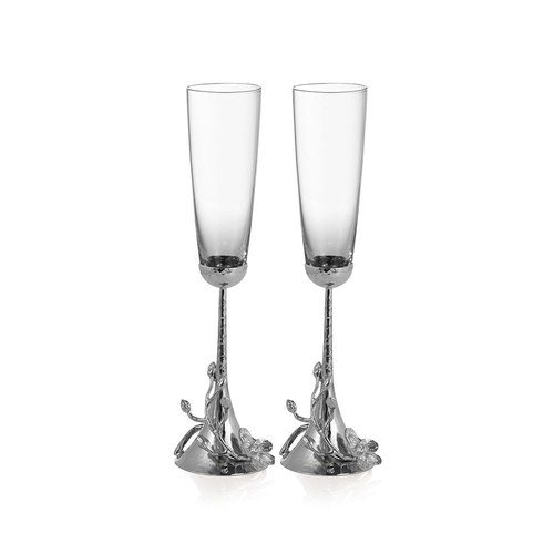 美國Michael Aram 優雅銀砌白蘭花造型香檳杯(2入)