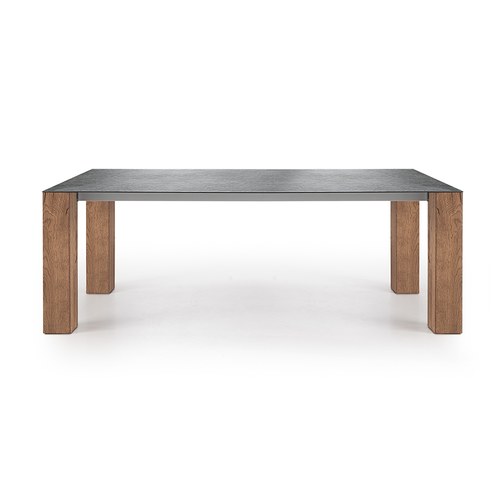 義大利OliverB 陶瓷實木柱腳餐桌 (希臘黑、長200公分)
