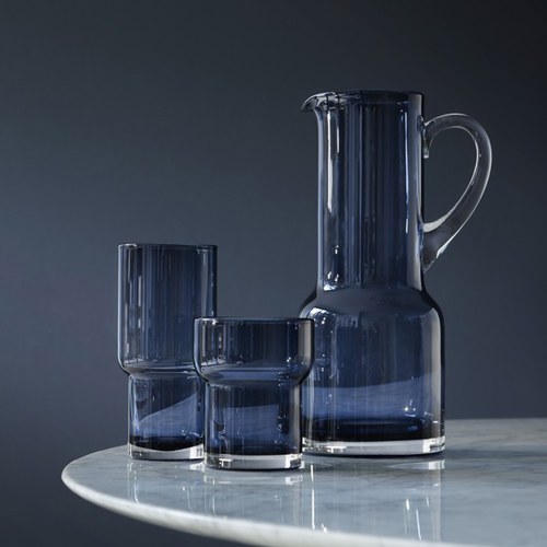 英國LSA 風格高低差玻璃杯2入組 (寶藍、390毫升)