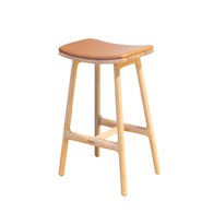丹麥Sketch 微波浪皮革吧台椅 (橡木/焦糖皮、高66.5公分)