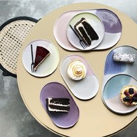 荷蘭HkLiving 粉彩調色藝術橢圓餐盤(粉橘+紫丁香)